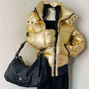 SAM New York Womans Bungalow Down Puffer Jacket Coat Size M Gold Hooded NWT
